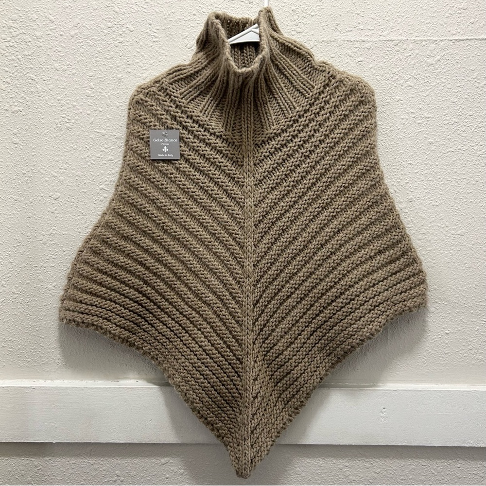 Gelso Bianco Acrylic Wool Blend Light Brown Knit Mock Neck Poncho One Size NWT